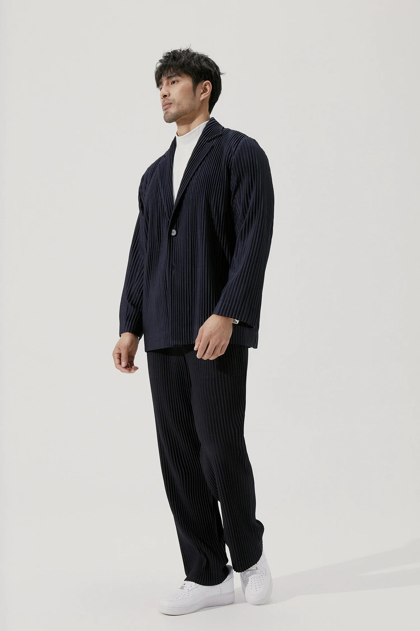 Pleated Blazer Black Suits For Men High Quality Casual Japanese Style Blazers Stretch Fabric Slim Fit Coat