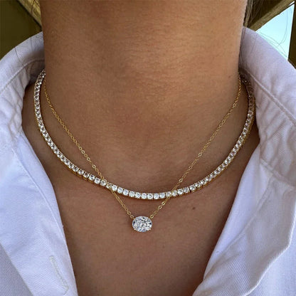 3CT Oval Cut Moissanite Pendant Necklace GRA Certified 8x10mm Lab Diamond Necklaces 925 Sterling Silver Birthday Wedding Jewelry