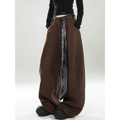 Women Brown Gothic Baggy Y2k Jeans Vintage Harajuku Gradient Jean Pants American 2000s Oversize Denim Trousers Autumn