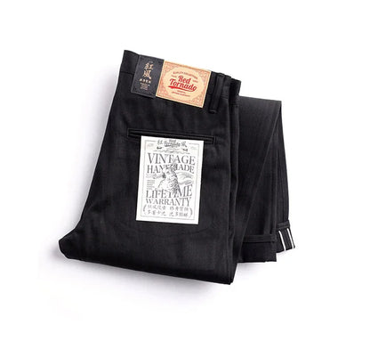Black Men's Jeans Relaxed Fit 14.5oz Selvedge Denim Officer Trousers