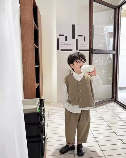 Boys' Autumn Set Trendy and Cool Children's Autumn Wear Boys and Babies Handsome Casual Suit Vest Three Piece Set New