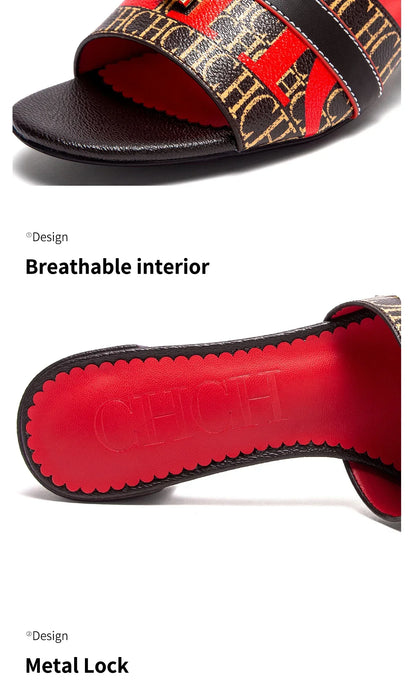 Woman Middle Heel Slippers Luxury Brand Women's Shoes Retro Design 2025 Summer New