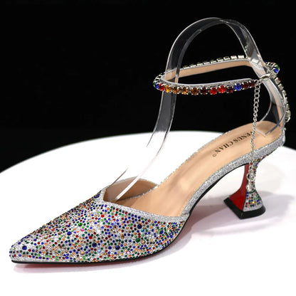 New Arrival Fashion Style Pointed Shoes Bag Soft Handle Bag Anklet Design Medium Heel Ladies Shoes Suitable for Wedding Party