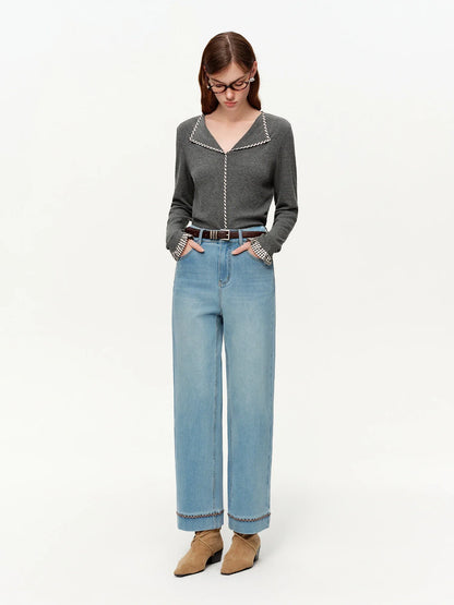 Double-length Jeans Women High-waisted Slim-fit Classic Straight Pants High Waist Elegant Office Lady Spring Trendy