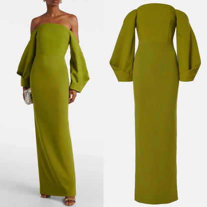 Customized Simple Sizes Available Jersey Pleat Straight Off-the-shoulder Long Dresses Bespoke Occasion Dresses Matching Casual