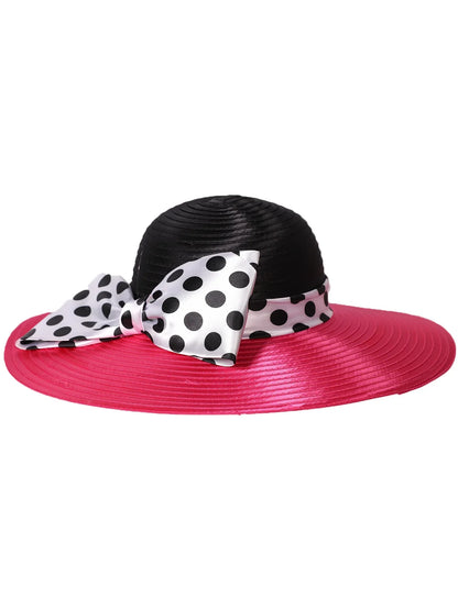 Elegant Women Wide Brim Rose Black Patchwork Polka Dots Kentucky Hat For Wedding Party Hat Big Bowknot Fedora Beach Cap