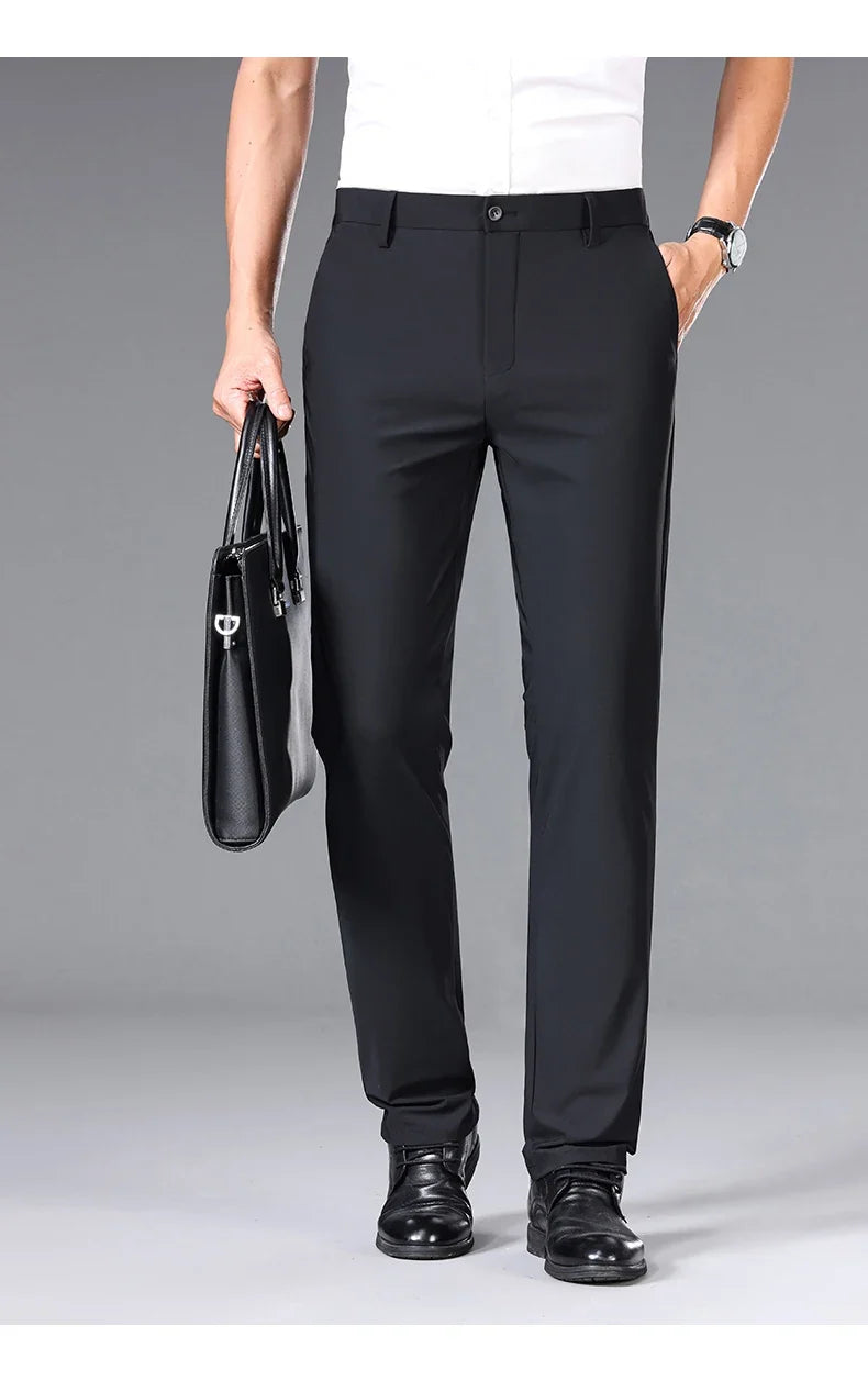 Brand Clothing 2026 Summer High Stretch Men's Casual Pants Quick Dry Business Straight Pants Thin Formal Suit Trousers Male 40