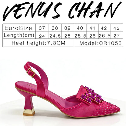 Elegant Fuchsia Red Slingback Heels and Bag Set Rhinestone Pointed Toe Bridal Pumps Women Wedding Party Dress Shoes
