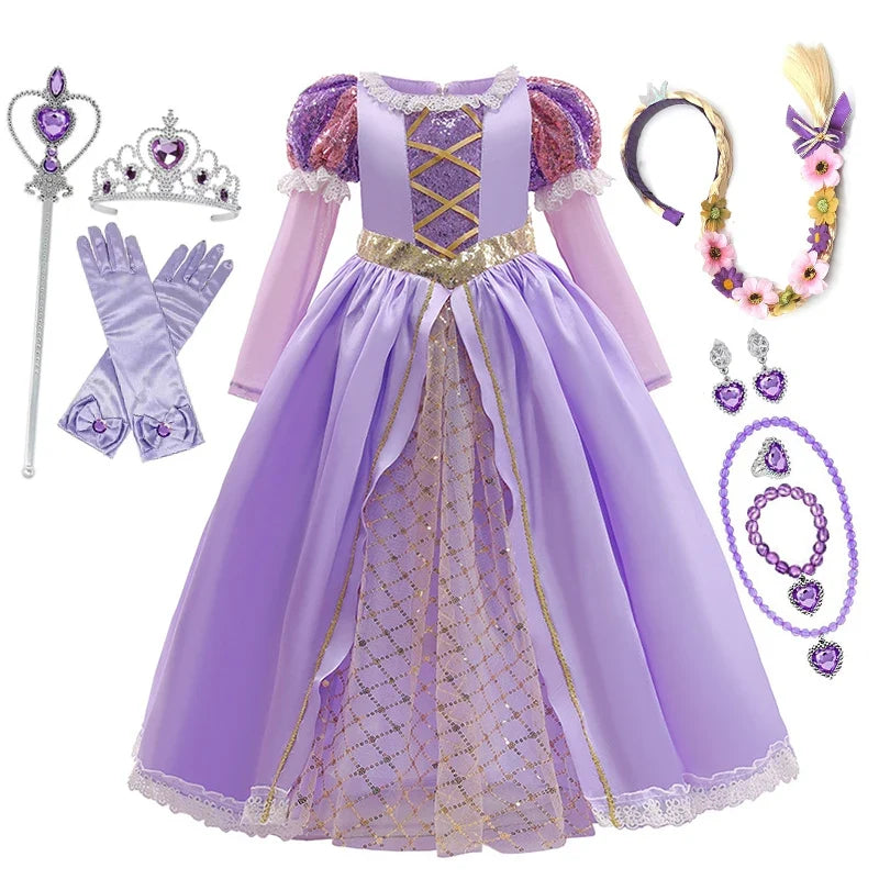 Kids Rapunzel Disney Dress for Princess Girl Tangled Cosplay Costume Halloween Christmas Carnival Birthday Party Fancy Clothes