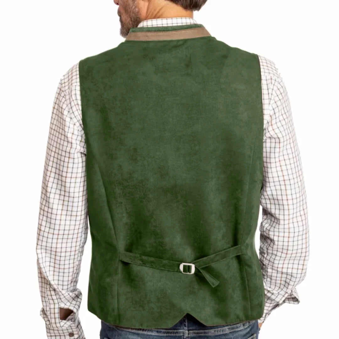 Men Vest Green Suede Velvet With Collar Single Breasted Waistcoat For Wedding Banquet Party Business Work Casual Daily Men Vest