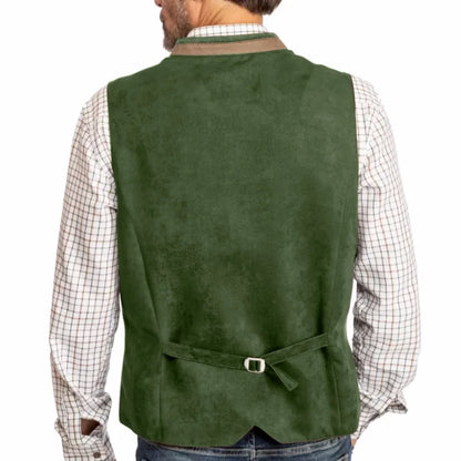 Men Vest Green Suede Velvet With Collar Single Breasted Waistcoat For Wedding Banquet Party Business Work Casual Daily Men Vest