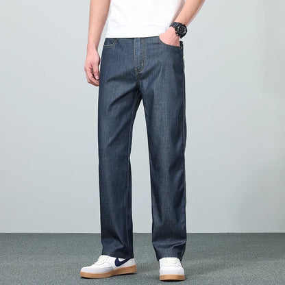 High Quality New Summer Lyocell Fabric Stretch Jeans Business  Loose Straight Casual Trousers Fashion Pants Plus Size 28-35 40