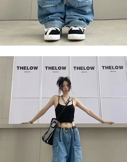 Y2K Cargo Jeans Women's Baggy Wide Leg Multi-Pocket Fashion Denim Pants Harajuku Streetwear Female Vintage Loose Casual Pants