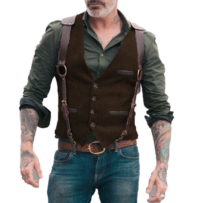 Men's Suit Vest Herringbone Tweed V Neck Business Formal Dress Waistcoat for Wedding Suit or Tuxedo