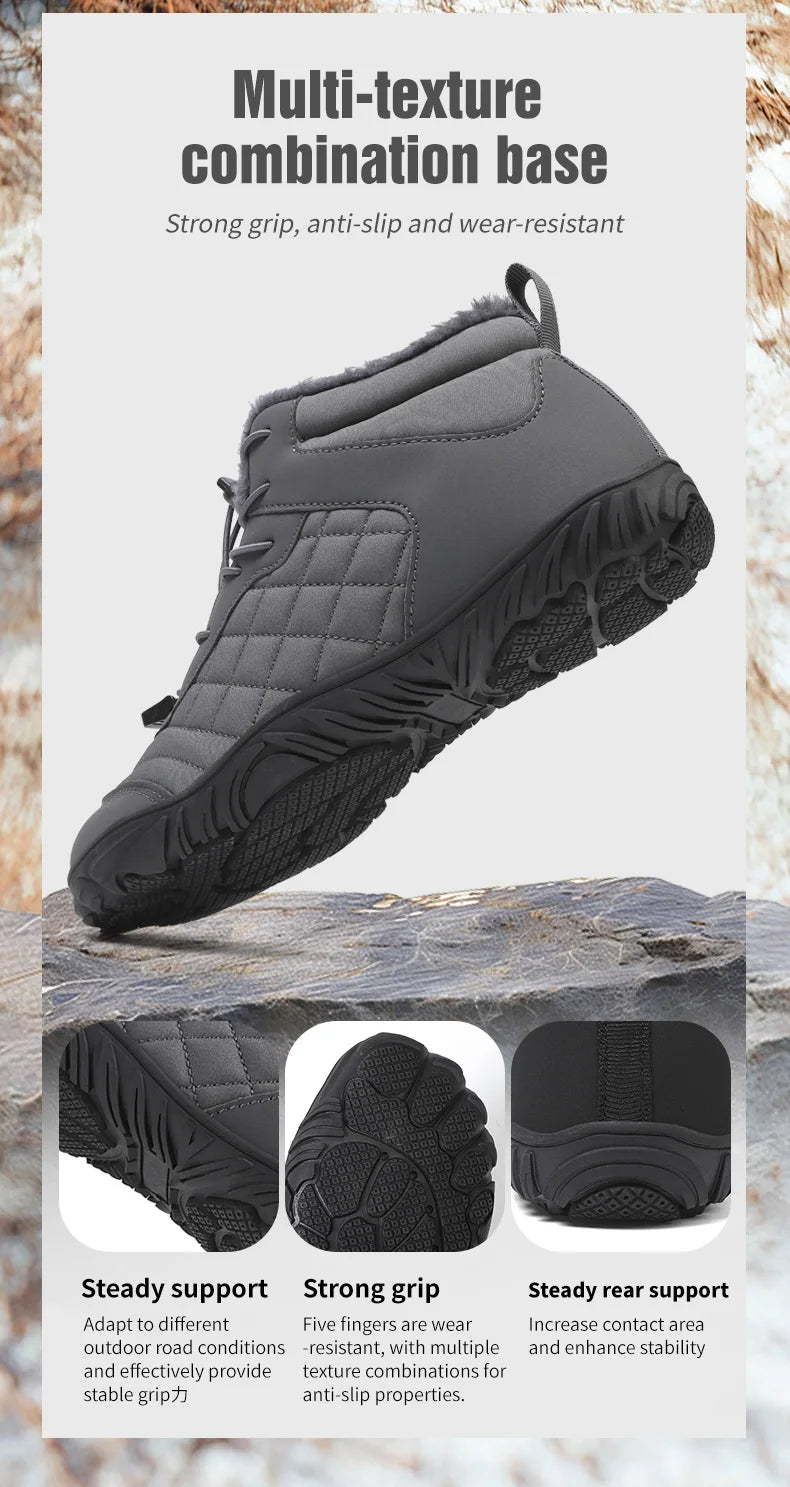 New Winter Booties Outdoor Waterproof Barefoot Boots For Men Ankle Boots Plush Warm Snow Shoes Non-slip Casual Sneakers Big Size