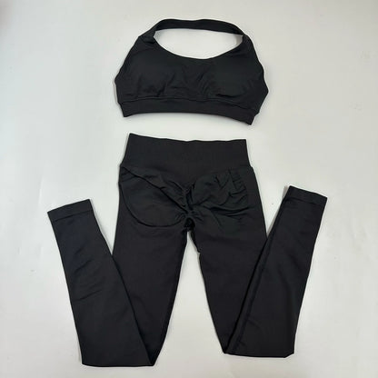 Yoga Leggings Set Women Seamless Yoga Set High Waist Scrunch Butt Legging With Halter Sports Bra Workout Gym Suit