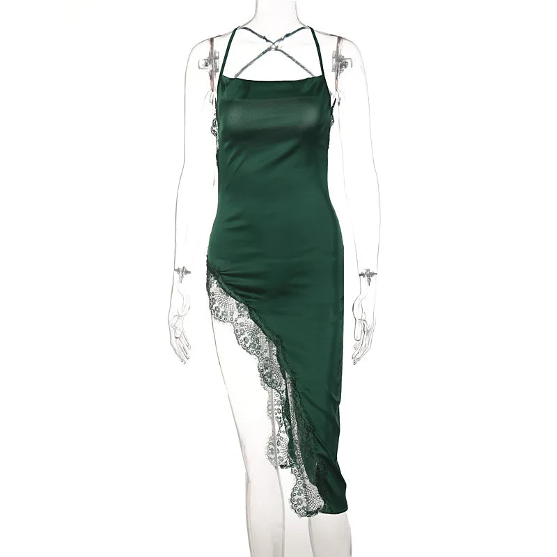 Sexy Lace Party Club Backless Bodycon Stain Black Straps Midi Dress 2022 Summer Clothes Wholesale Items For Resale