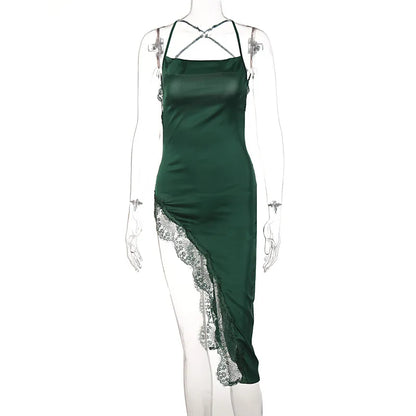 Sexy Lace Party Club Backless Bodycon Stain Black Straps Midi Dress 2022 Summer Clothes Wholesale Items For Resale