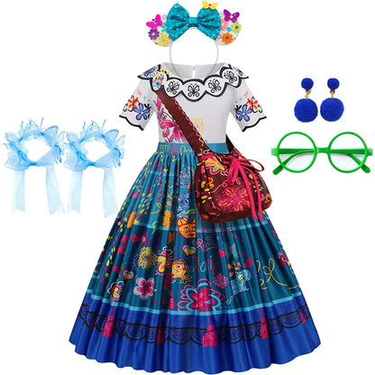 Girls Encanto Costume Charm Princess Dress Suit Kids Cosplay Mirabel Carnival Isabela Birthday Party Christmas Clothing