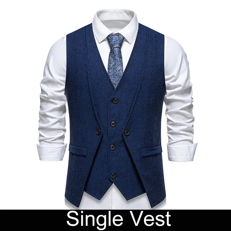 Waistcoat Man British Style Turn Down Collar Men Vest Slim Solid Double-breasted Sleeveless Versatile Male Suit Vest