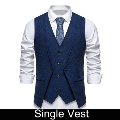 Waistcoat Man British Style Turn Down Collar Men Vest Slim Solid Double-breasted Sleeveless Versatile Male Suit Vest