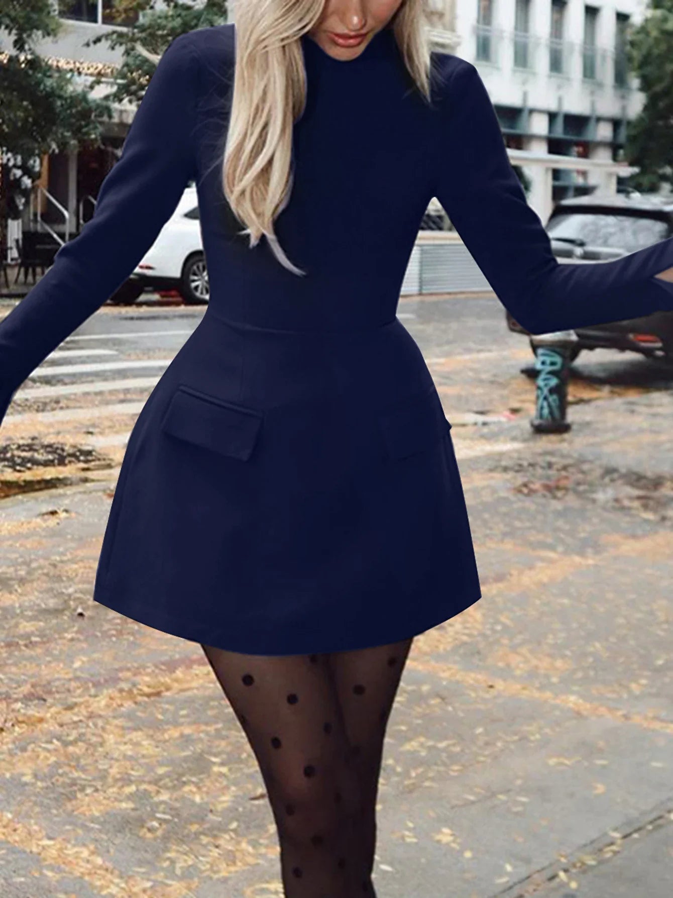 Long Sleeves Zipper Bodycon Mini Dress With Pocket Solid Elegant Outfit Office Streetwear Women’S Autumn Winter Clothes