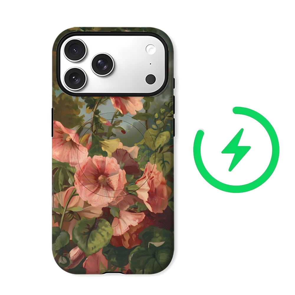Hollyhock Oil Painting for Magnetic Phone Case for IPhone 17 16 15 14 13 Pro Max Plus Single Double-layer Tough Case