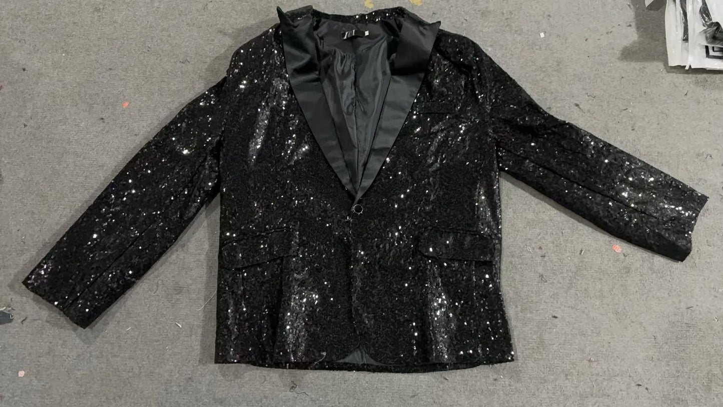 High End Men's Gold Sequin Suit European and American Hosting Performance Dress Korean Version Slim Fit Studio Suit Jacket