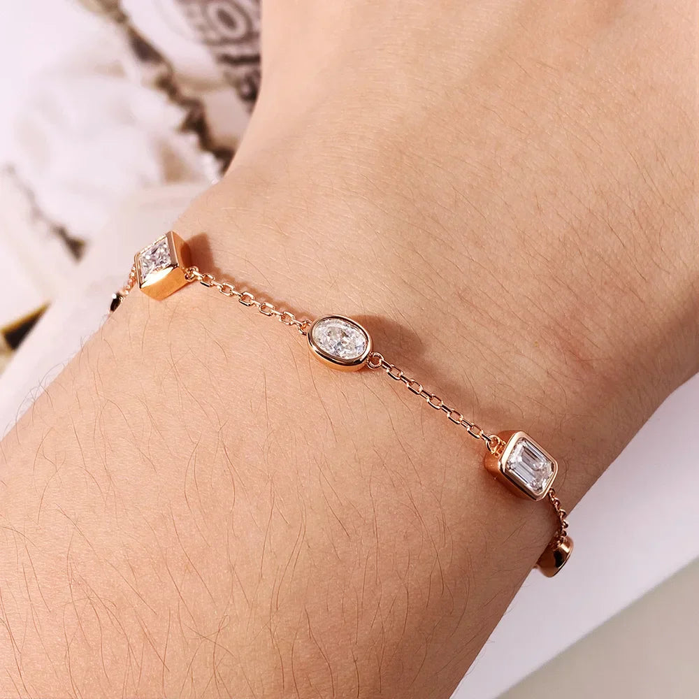 0.5CT Oval/Pear Cut Full Moissanite Bracelets 15+5cm S925 Silver Plated 18K Gold Wrist Chain for Women Fine Jewelry Gift