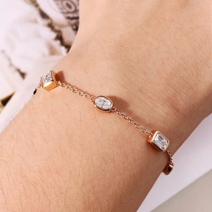 0.5CT Oval/Pear Cut Full Moissanite Bracelets 15+5cm S925 Silver Plated 18K Gold Wrist Chain for Women Fine Jewelry Gift
