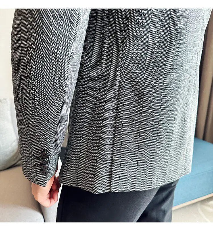 Men's Herringbone Stripe Suit Blazer Classic Lapel Dress Jacket Elegant Slim Fit Fashion Simple Casual Business Prom Suit Jacket