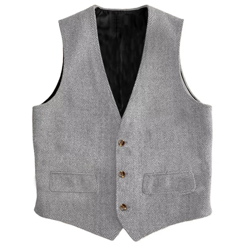 Men Vest Brown Herringbone Single Button Waistcoat Vintage Regular Slim For Wedding Banquet Work Business Casual Men Suit Vest