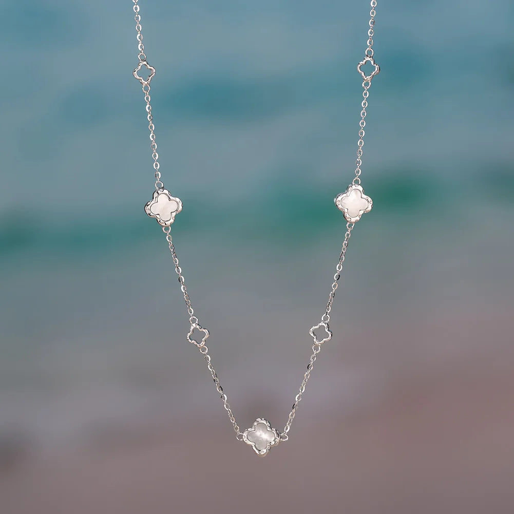 925 Silver Four Flowers Clover Luxury Hollow Clover Chain Necklace Banquet Party Gift Neck Jewelry Accessories GMN61