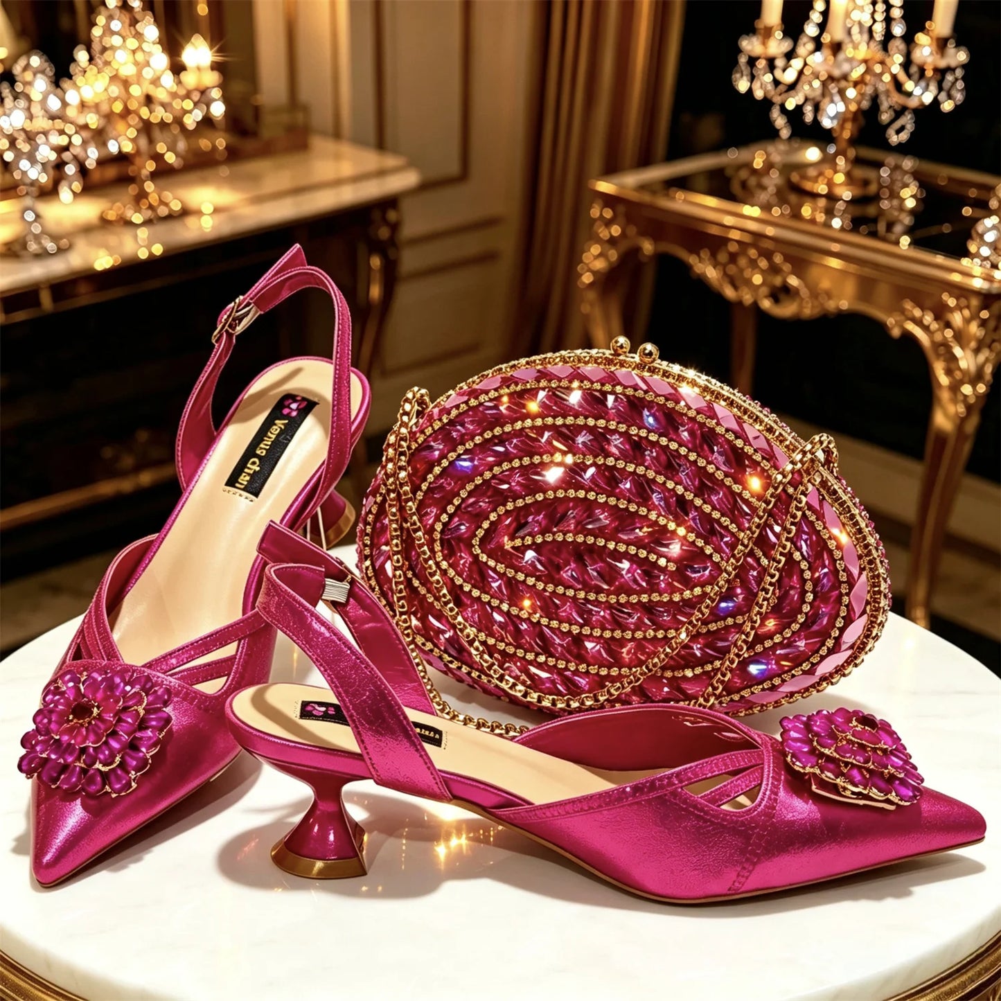 Shiny Red Color Shoes and Bag Elegant Handbags and Medium Heel Shoes Beautiful Handmade Shoes for Wedding Party