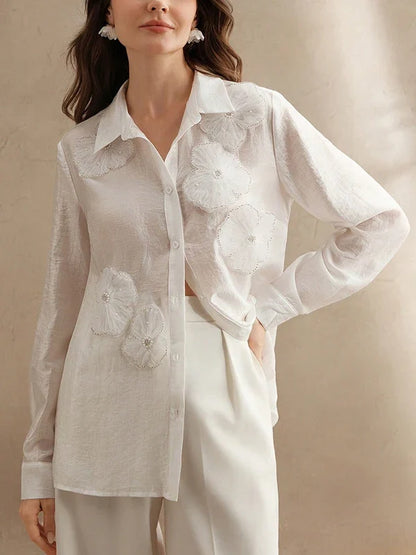 2025 New Long Sleeves Shirts for Women Summer Autumn 3D Flower Chic Blouse Tops for Women Office Business Casual Work