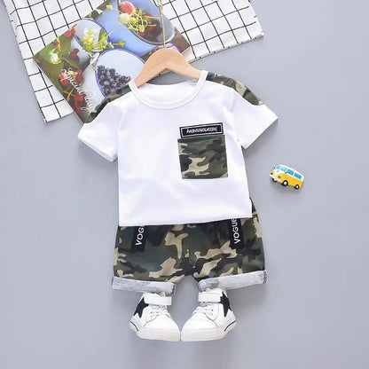 New Summer Baby Boy Cool Camouflage Clothes Suit Children Fashion Pocket TShirt Shorts 2Pcs/Sets Kids Casual Clothing Tracksuits