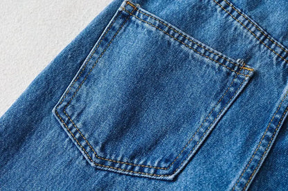 Women's High Waist Jeans 2025 Spring Fall Relaxed Straight Leg Raw Hem Floor-Length Vintage Inspired Daily Uniform
