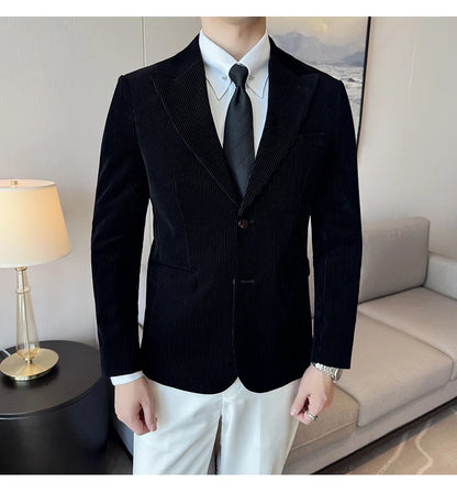 Stripe Suit Jacket For Men Autumn Winter Business Slim Fit Tailcoat Formal Wedding Party Fashion Casual Suit Coat 4XL-M