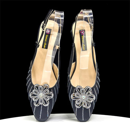2026 Elegant Gold Color Women's Heels Handbag Set Rhinestone Embellished Designer Shoes for Weddings Special Events