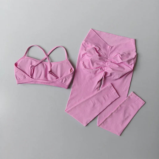 Peach Buttock Fitness Suit 2PCS High Waitsed Leggings Set Tight Yoga Sportswear Quick-drying Seamless Set Pilates Bra Women Sets