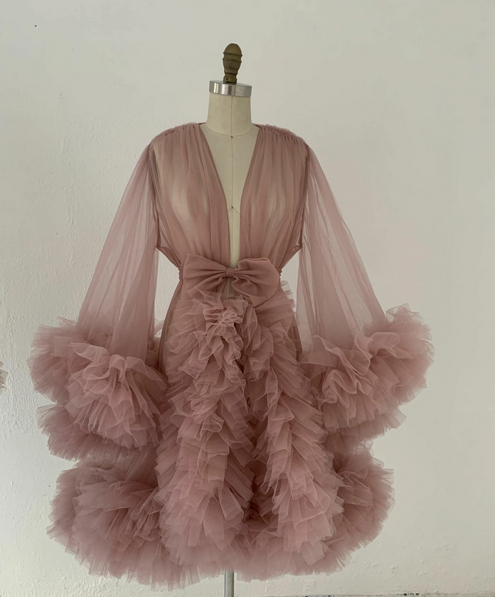 Long Sleeves Maternity Robe for Photo Shoot/Tulle Maternity Gown/Maternity Dress/Baby Shower Dress/Photography Dress
