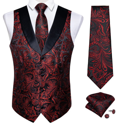 Men's Paisley  Suit Vest with Macthing Golden Paisley Neck Tie Handkerchief Cufflinks Wedding Prom Tuxedo Waistcoat