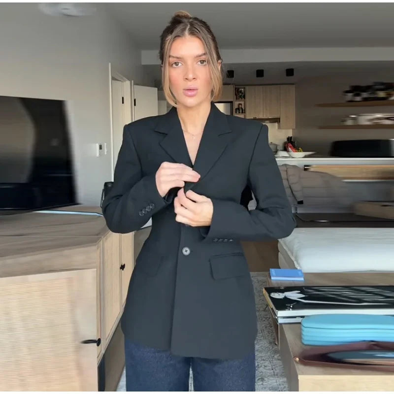 Casual Single-breasted Suit Jackets 2026 Spring New Female Elegant Lapel Full Sleeve Blazers Coat Women's Waist-cinching Outwear