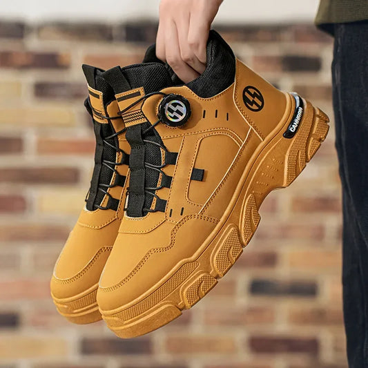 Autumn Men's Sneakers New Breathable Workwear Shoes Trendy Thick Soled Shoes Anti Slip White Casual Skateboard Shoes Ankle Boots