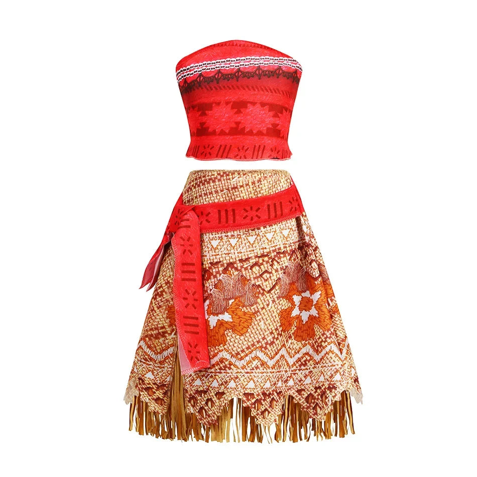 Moana Dress Kids Girls Children Cosplay Princess Birthday Carnival Party Costume with Necklace Flower Set Summer