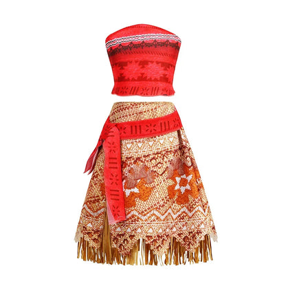 Moana Dress Kids Girls Children Cosplay Princess Birthday Carnival Party Costume with Necklace Flower Set Summer