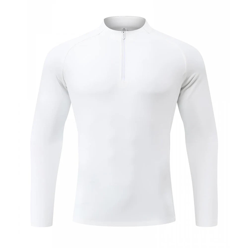 Autumn Winter Outdoor Half-zipper Stand-up Collar Quick-drying Sports Long-sleeved Gym Fitness Running Training Suit T-shirt Men