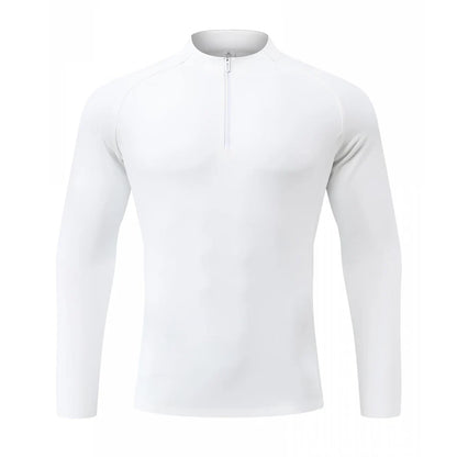 Autumn Winter Outdoor Half-zipper Stand-up Collar Quick-drying Sports Long-sleeved Gym Fitness Running Training Suit T-shirt Men