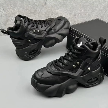 Men's Boots High Top  New Trend Wear-resistant Synthetic Leather Boots Casual Lace Up Height Increasing Fashion Boots 2025