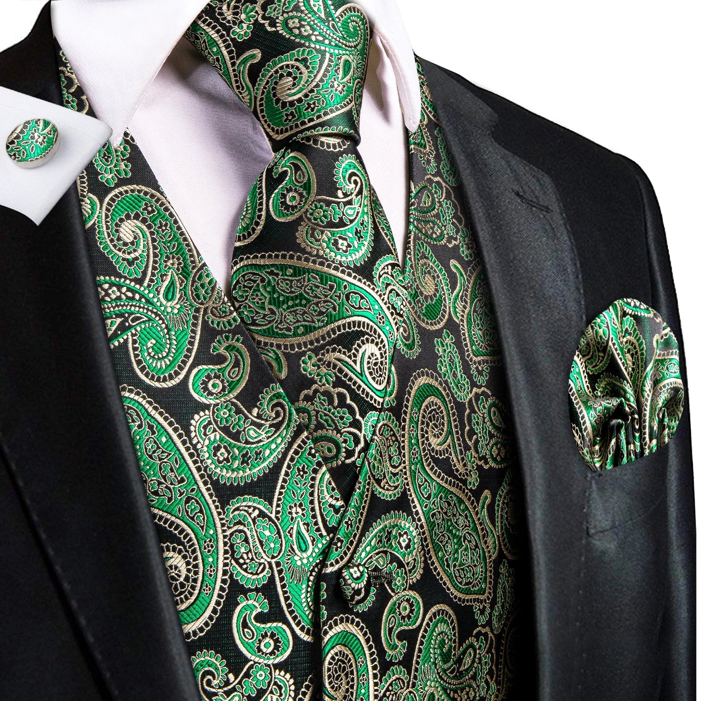 Green Mint Purple Mens Silk Vest Tie Jacquard Autumn Spring Suit Waistcoat Jacket Necktie Hanky Cufflinks for Men Wedding